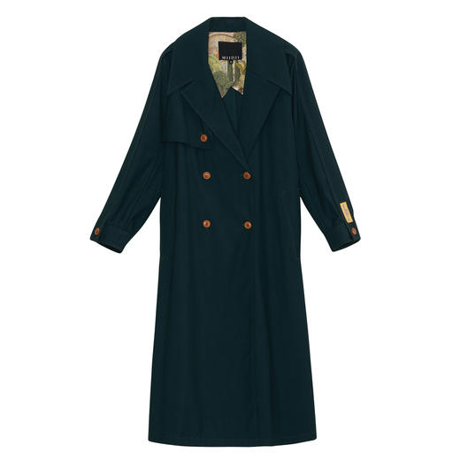 谜底戗驳领长风衣女2023秋新款复古时尚双排扣长款外套233ME1038 商品图4