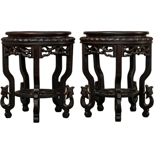 民国 红木三弯腿五足花几摆件（一对） 商品图5