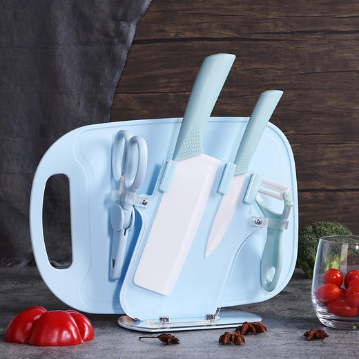 「六件套！蓝粉两色」陶瓷水果刀套装 家用厨房用品刀具切片刀婴儿辅食刀瓜果菜刀 商品图2