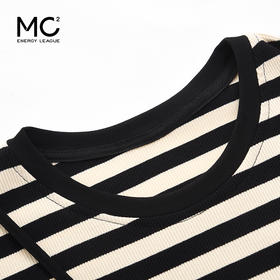 mc2条纹拼接连衣裙女装夏季新款圆领收腰显瘦高级感假两件连身裙