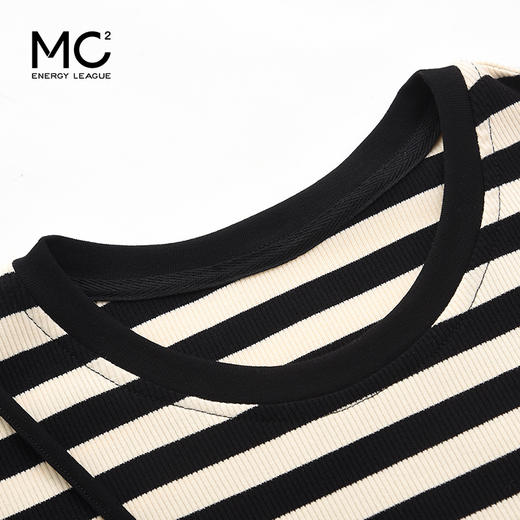 mc2条纹拼接连衣裙女装夏季新款圆领收腰显瘦高级感假两件连身裙 商品图0