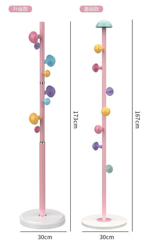【儿童蘑菇杆挂衣架】蘑菇落地衣帽架，加粗韧实，承重强，小户型门后收纳利器，儿童房装饰新选择！加粗彩色挂衣架，小户型门后收纳，让卧室更整洁！-QQ 商品图3