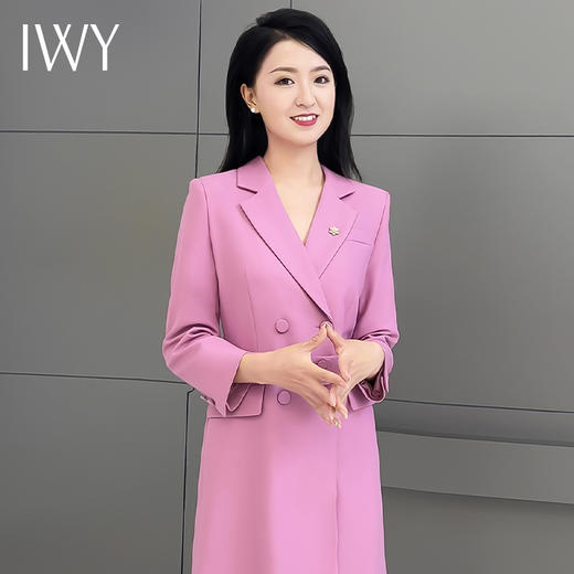 IWY/粉紫色主持人正装女端庄大气西装连衣裙长袖艺考上镜Q973 商品图0