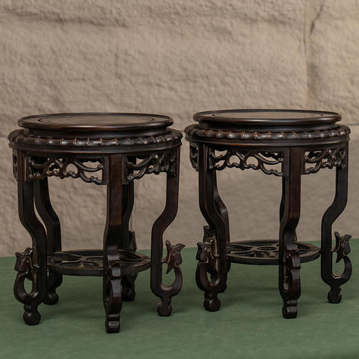 民国 红木三弯腿五足花几摆件（一对） 商品图4