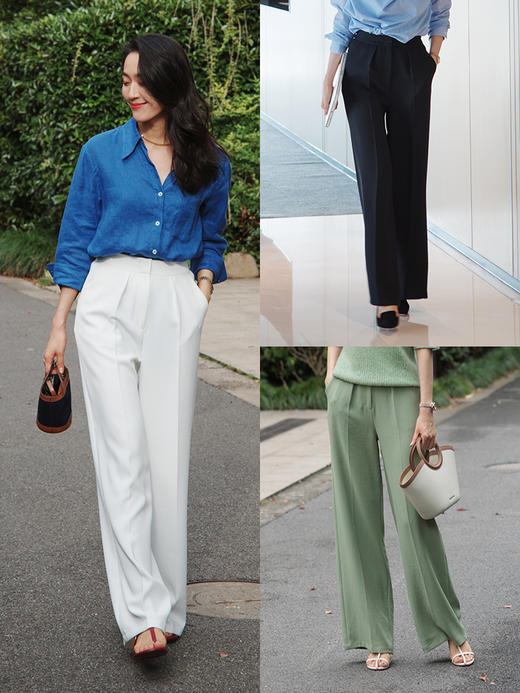 "翩若轻云" 松紧腰 高腰 阔腿西装裤 商品图0