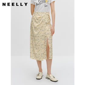 NEELLY纳俪商场同款碎花半身裙女早秋新款法式垂感开叉显瘦中长裙N23081E01096