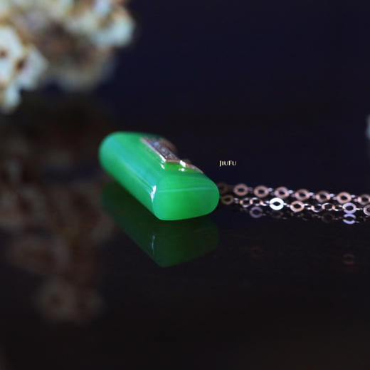 18K玫瑰金和田玉（碧玉）镶钻项链--平安锁/异形9*18mm/链长40+2cm 商品图8