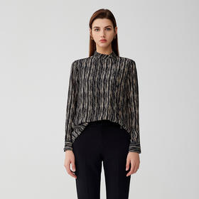 【桑蚕丝条纹上衣】23年秋款新品女士100%桑蚕丝上衣时尚条纹薄款衬衫