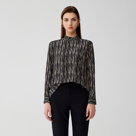 【桑蚕丝条纹上衣】23年秋款新品女士100%桑蚕丝上衣时尚条纹薄款衬衫 商品图0