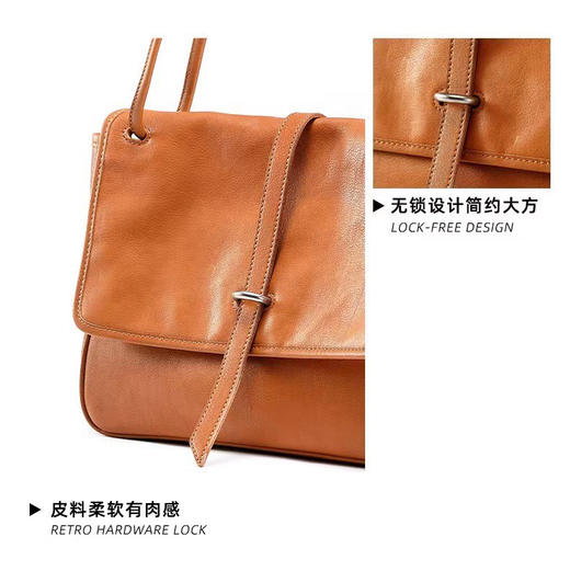 裘真牛皮包女复古真皮包通勤包单肩小众托特包大容量邮差包女斜挎 商品图10