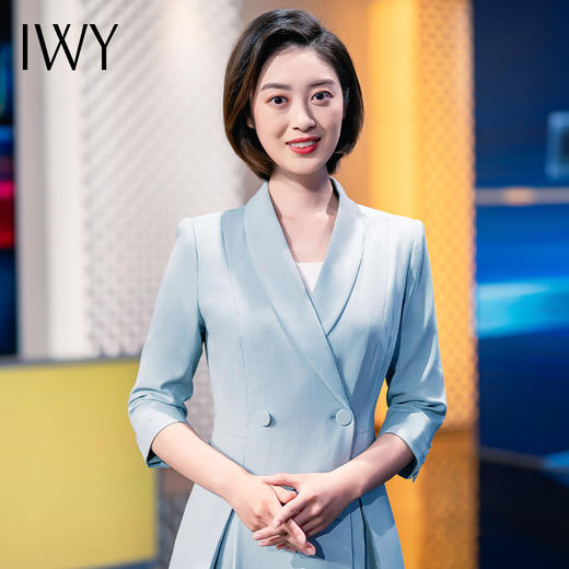 IWY/蓝色播音艺考生礼服女气质七分袖主持人演讲比赛正装Q963-L 商品图3