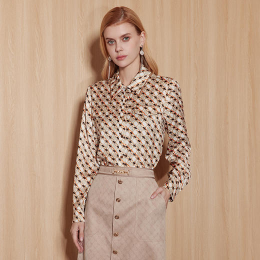 EITIE爱特爱秋季新款修身显瘦百搭印花衬衣上衣7109810 商品图1