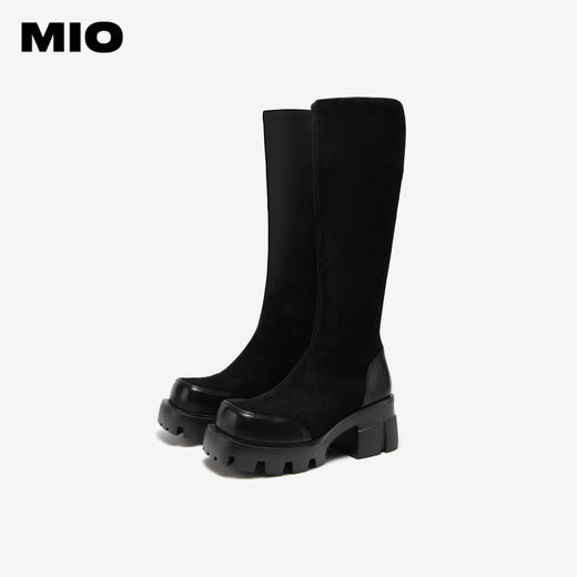 MIO米奥冬季圆头套筒弹力长靴潮流个性显高厚底休闲袜靴女靴M235830217 商品图3
