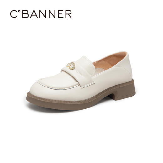 千百度黑色乐福鞋女秋季正装通勤英伦风小皮鞋一脚蹬鞋子A23431835 商品图1