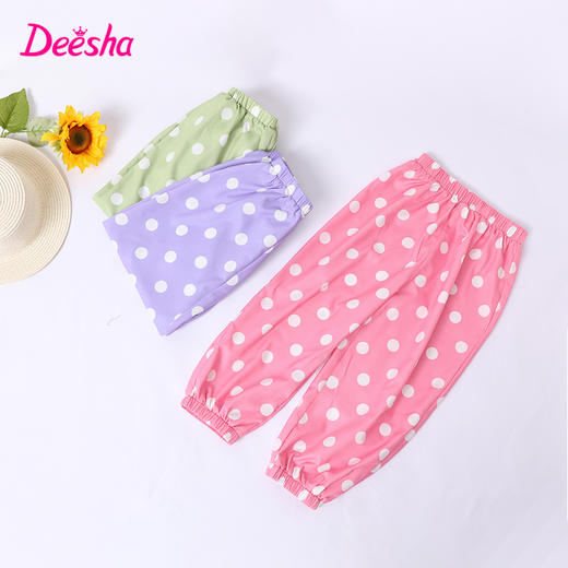 笛莎官方童装女童裤子2023年夏装儿童新款甜美格纹印花雪纺束脚裤 商品图1