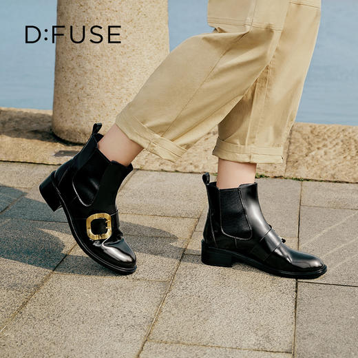 【复古藏家】D:FUSE迪芙斯冬款女靴切尔西靴牛皮圆头复古方扣短靴女DF34116227 商品图7