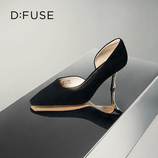D:FUSE迪芙斯秋季新款单鞋女高跟鞋羊反绒方头中后空跟鞋女DF33114025 商品图10