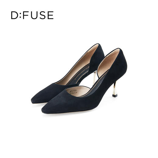 D:FUSE迪芙斯秋季新款单鞋女高跟鞋羊反绒方头中后空跟鞋女DF33114025 商品图5