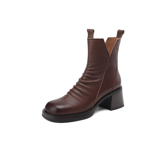 秋冬新款，头层牛皮粗跟圆头短靴YX-A1010 商品图14