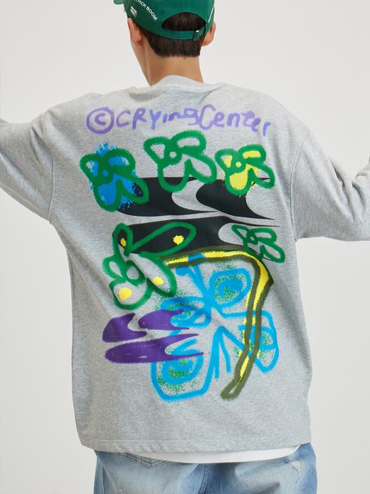 CryingCenter 手绘涂鸦园中景观黑白灰宽松套头卫衣长T恤哭喊中心 商品图2