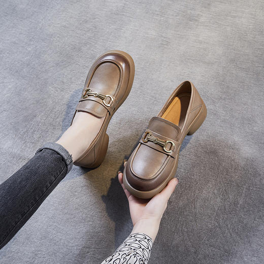 头层牛皮乐福鞋，秋季新款英伦风复古小皮鞋一脚蹬单鞋子ZM231263 商品图0