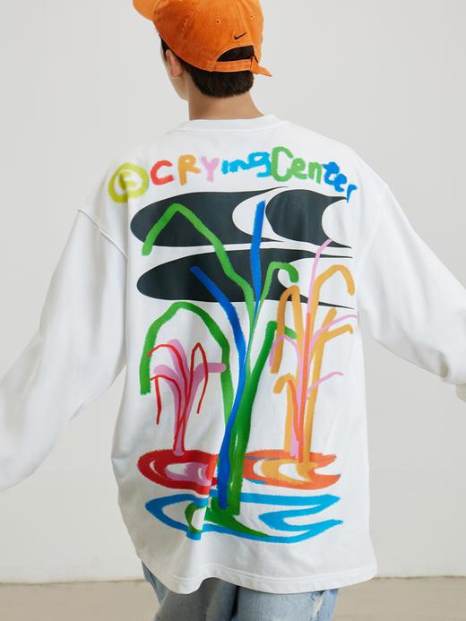 CryingCenter 手绘涂鸦园中景观黑白灰宽松套头卫衣长T恤哭喊中心 商品图3