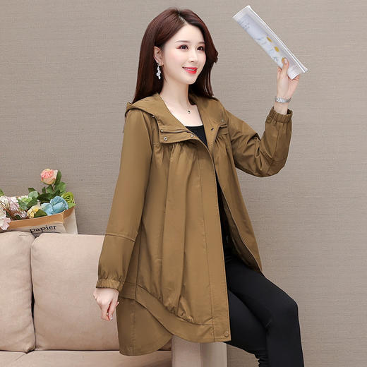 QYM 23X209-Y纯色外套连帽中长款宽松时尚优雅不对称风衣 商品图1