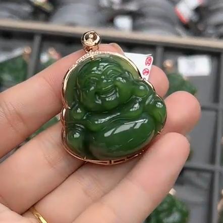 18K碧玉吊坠-桃心回纹全包佛公 商品图0