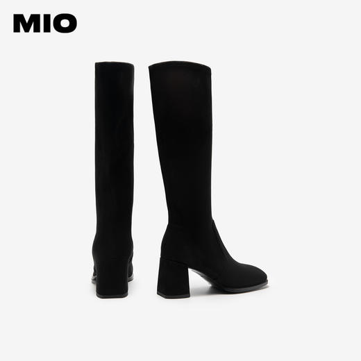 MIO米奥冬季方头高跟长筒靴复古简约弹力袜靴时髦个性女靴M235801936 商品图4