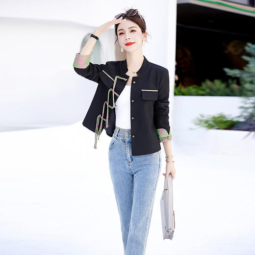 WZNHWW18099气质名媛风外套女2024年春秋季上新拼接撞色国风轻奢百搭收腰显瘦 商品图1