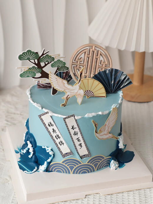 清新素雅寿星蛋糕，淡淡蓝色，恬静优雅，寓意拦下所有不好，只剩平安甜蜜💕 商品图2