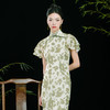 荷言GL 怜秋 绿色印花喇叭袖设计感旗袍 商品缩略图0