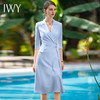 IWY/蓝色高端连衣裙女气质V领修身显瘦医美工服美容院职业装Q772-L 商品缩略图1