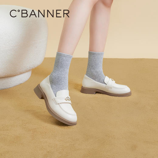 千百度黑色乐福鞋女秋季正装通勤英伦风小皮鞋一脚蹬鞋子A23431835 商品图2