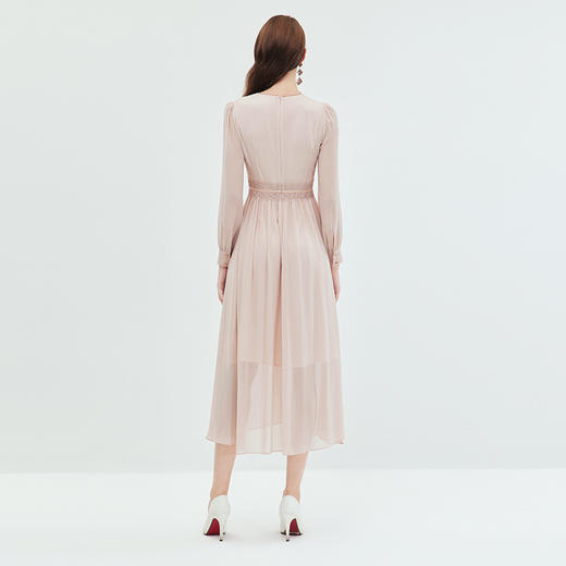 EITIE爱特爱法式复古垂坠网纱V领收腰长袖连衣裙秋季新款C2307248 商品图8