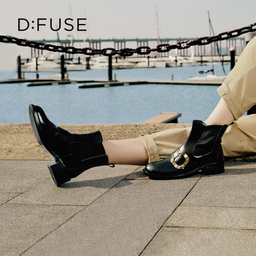 【复古藏家】D:FUSE迪芙斯冬款女靴切尔西靴牛皮圆头复古方扣短靴女DF34116227 商品图6