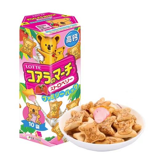 乐天小熊饼干草莓味夹心饼干195g/盒 商品图0