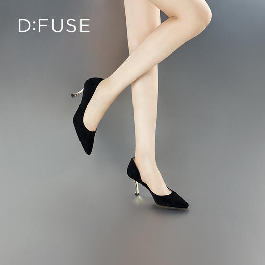 D:FUSE迪芙斯秋季新款单鞋女高跟鞋羊反绒方头中后空跟鞋女DF33114025 商品图8