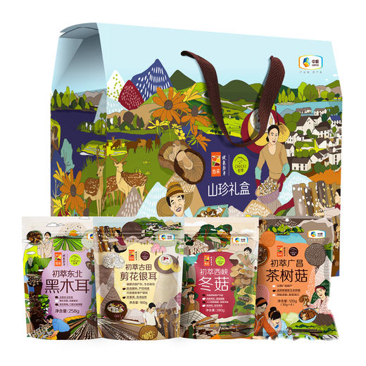 中粮初萃 山珍礼盒818g 黑木耳银耳冬菇茶树菇 煲汤食材 菌菇干货 商品图1