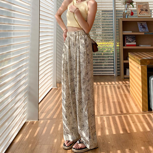 【第二件立减！】新中式水墨扎染阔腿裤 夏季薄款丝滑亲肤 高腰垂感拖地 慵懒休闲防晒裤 商品图0