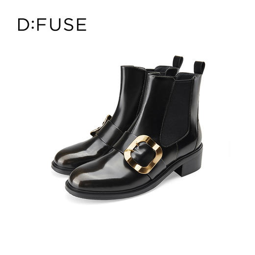 【复古藏家】D:FUSE迪芙斯冬款女靴切尔西靴牛皮圆头复古方扣短靴女DF34116227 商品图3