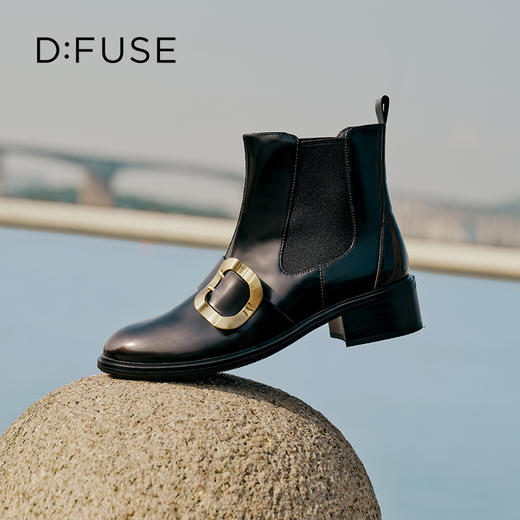 【复古藏家】D:FUSE迪芙斯冬款女靴切尔西靴牛皮圆头复古方扣短靴女DF34116227 商品图1