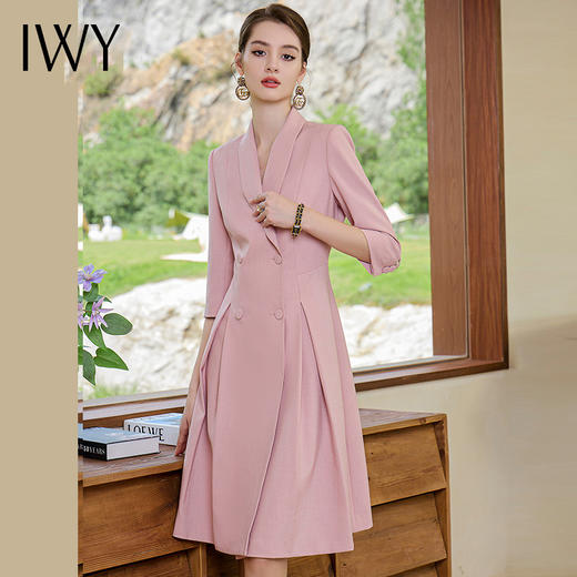 IWY/气质洋气连衣裙女神范粉色西装裙子质感高级感金丝线职业正装裙Q963-P 商品图2