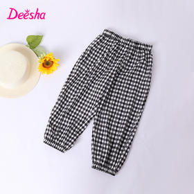 笛莎官方童装女童裤子2023年夏装儿童新款甜美格纹印花雪纺束脚裤