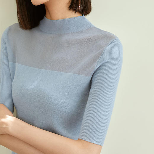 玳莎半高圆领针织衫女新款小众拼接设计感修身套头衫  DC33101 商品图2