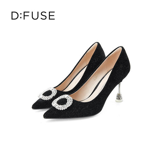 D:FUSE迪芙斯秋款单鞋女高跟鞋天鹅绒宴会尖头钻扣细跟女鞋DF33111075 商品图5