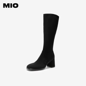 MIO米奥冬季方头高跟长筒靴复古简约弹力袜靴时髦个性女靴M235801936