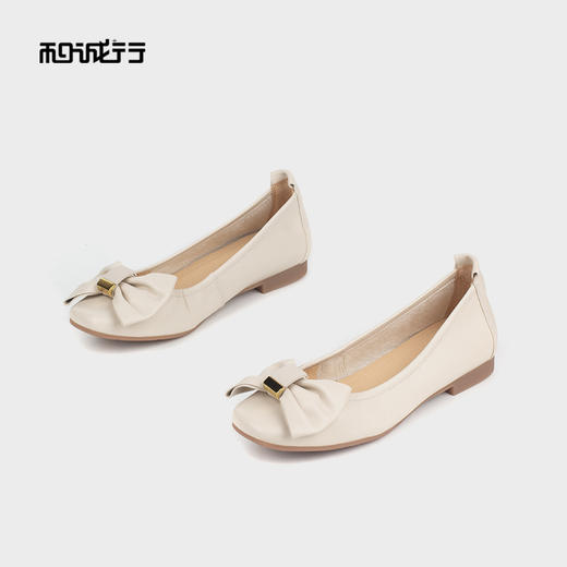 和诚行 2023秋冬新款舒适百搭女蝴蝶结浅口平跟单鞋芭蕾鞋0810228 商品图2