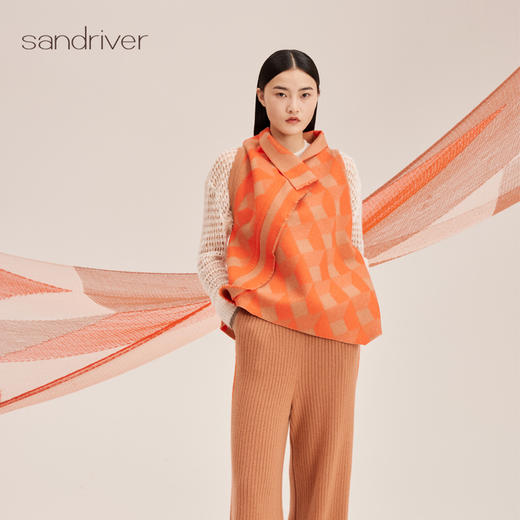 羊绒桑蚕丝撞边镂空圆领套衫SJF95W587K 商品图2