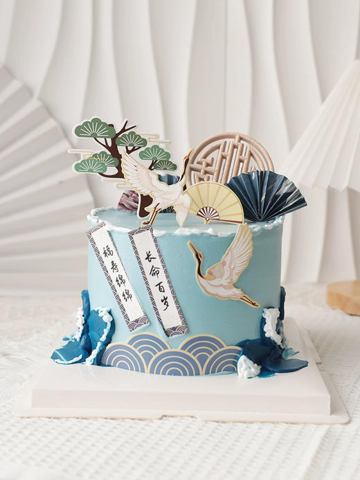 清新素雅寿星蛋糕，淡淡蓝色，恬静优雅，寓意拦下所有不好，只剩平安甜蜜💕 商品图0